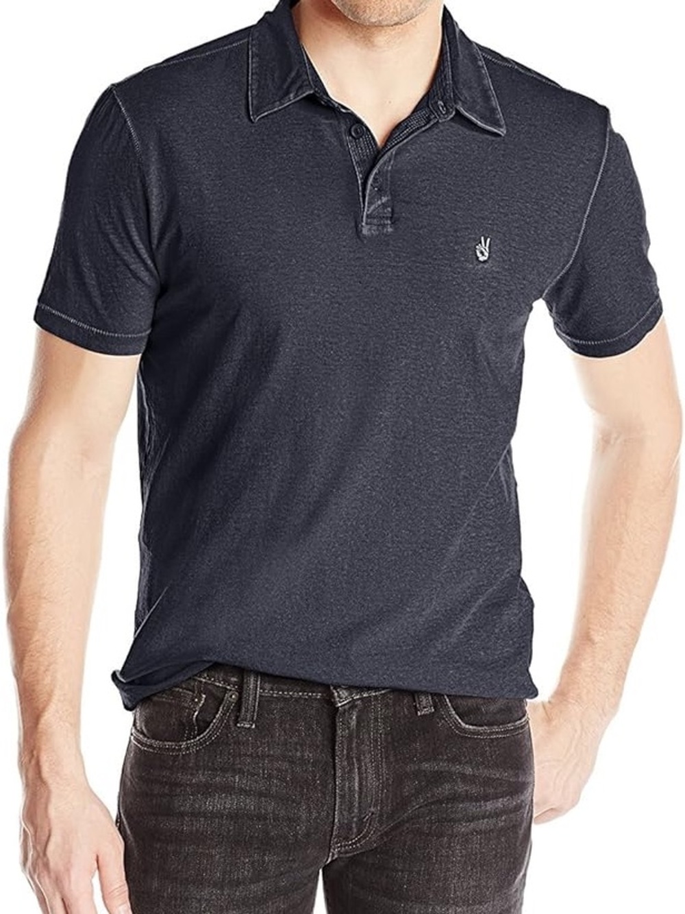 John Varvatos Star USA Men's Peace Y2K Piqued Polo Shirt Blue 2XL 100% Cotton